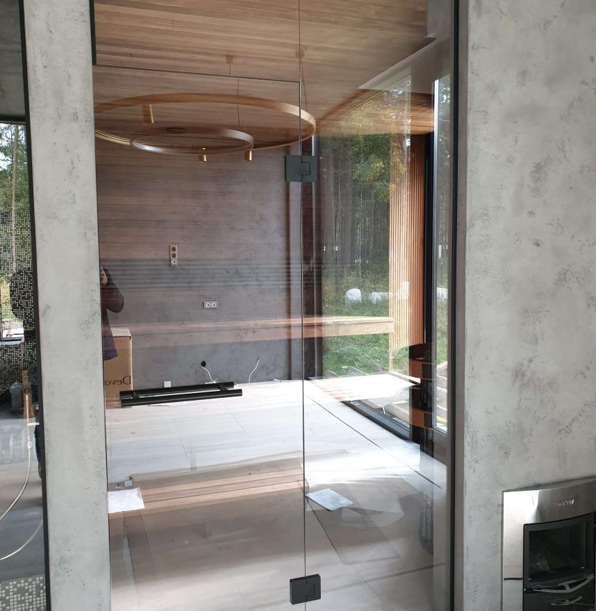 Gt glass wall with a door in a private house